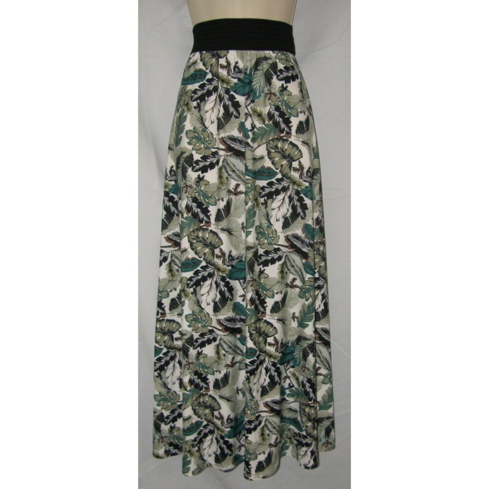 Leaf Print Sz Small Elastic Waist Stretchy Jersey Knit Maxi Skirt ROBERT LOUIS
